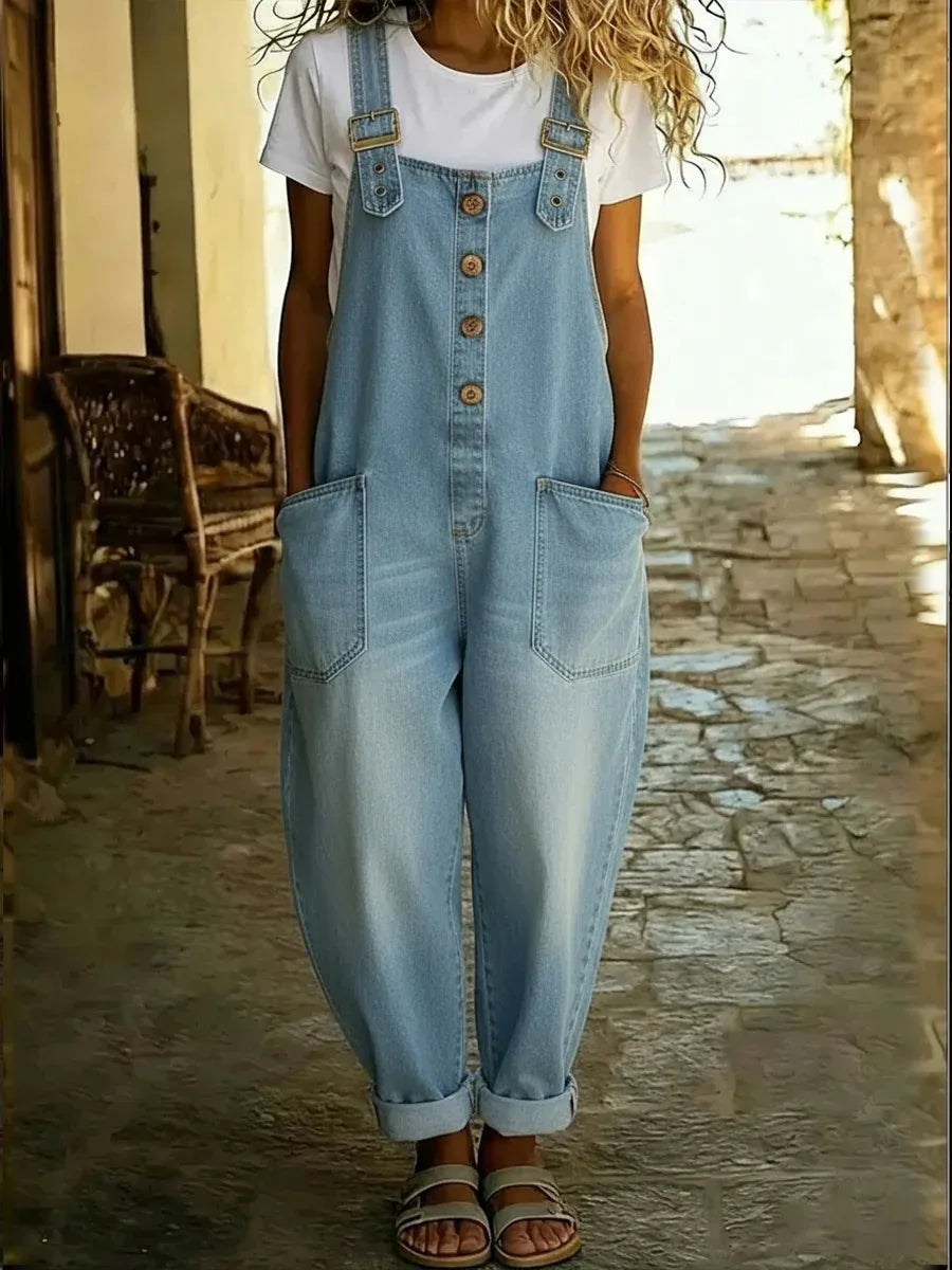 Vintage denim dungarees front view