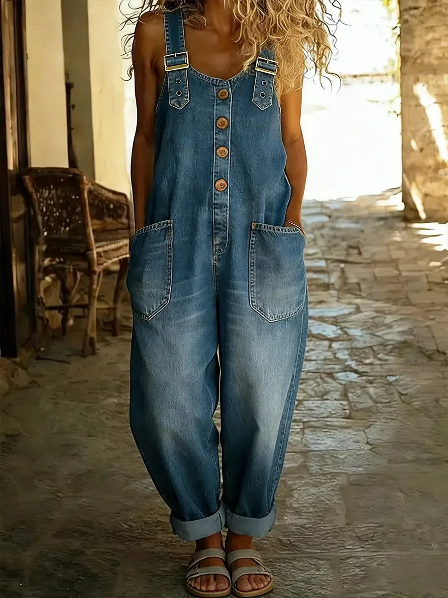 Denim dungarees with adjustable buckle straps