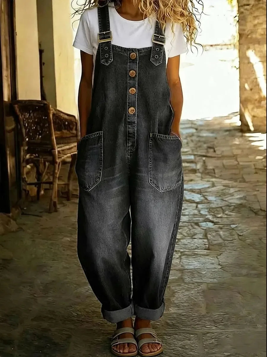 Denim dungarees patch pocket detail