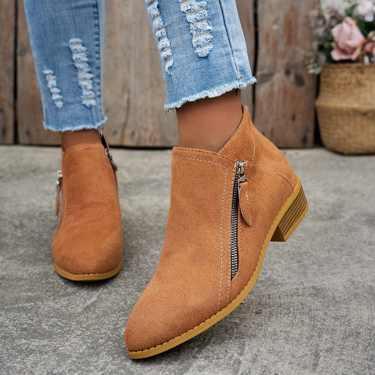 Suede ankle boots heel detail