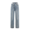 Wide-leg light blue denim jeans front view