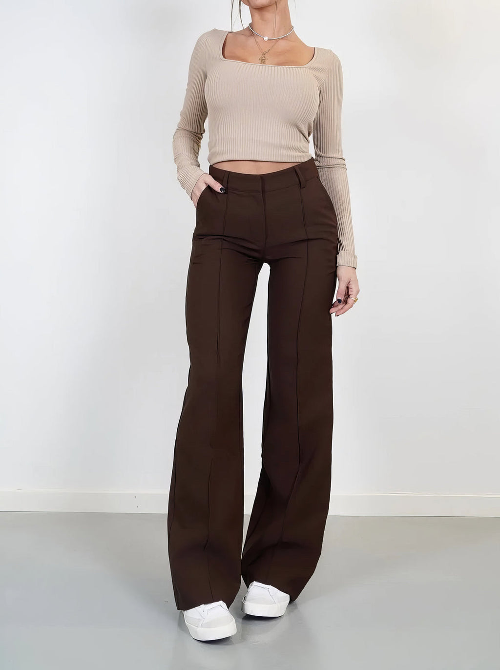 Wide-leg trousers full length view