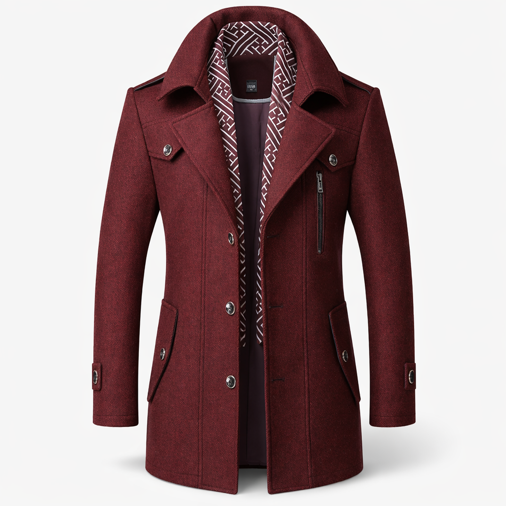 Long wool blend coat front view
