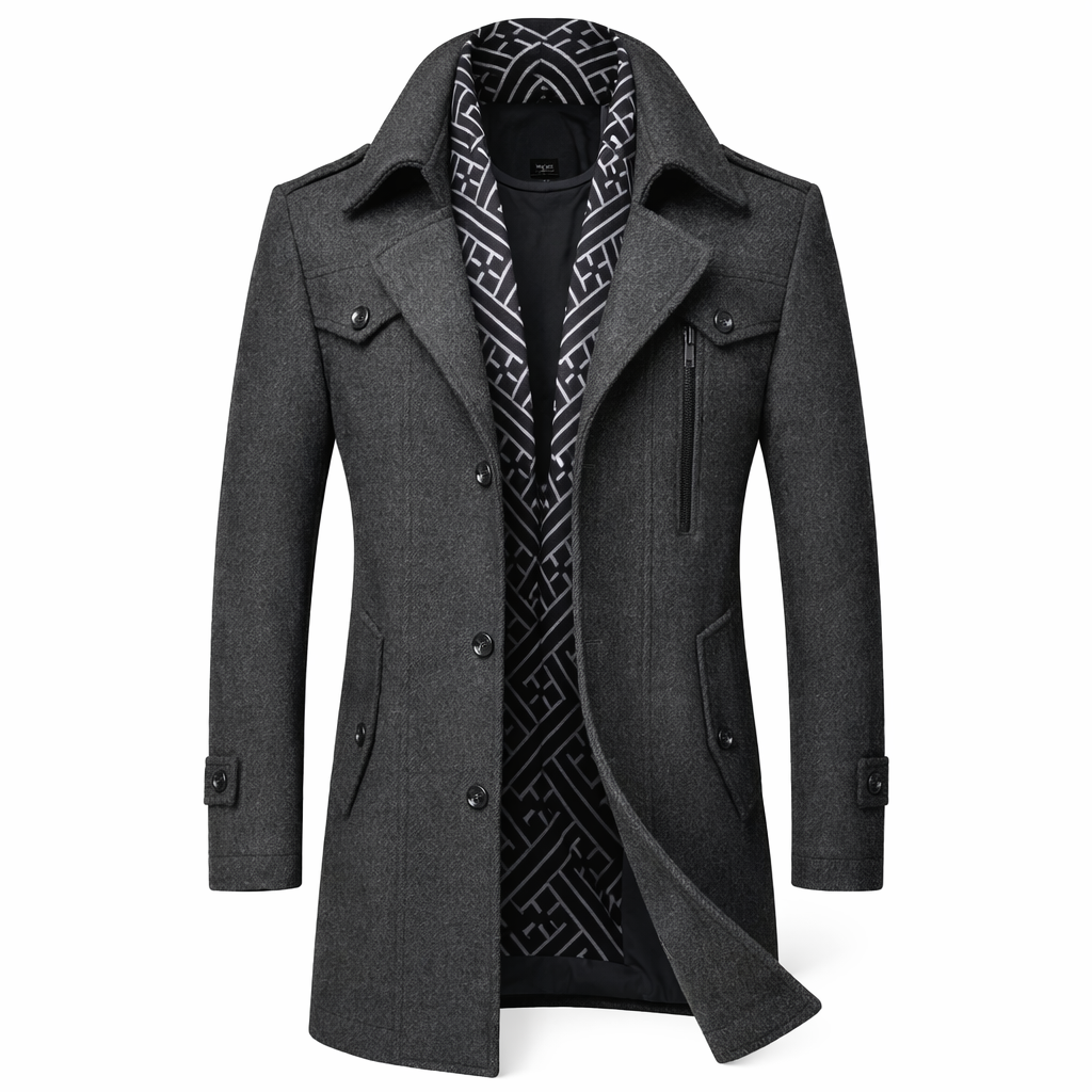 Wool coat side profile view