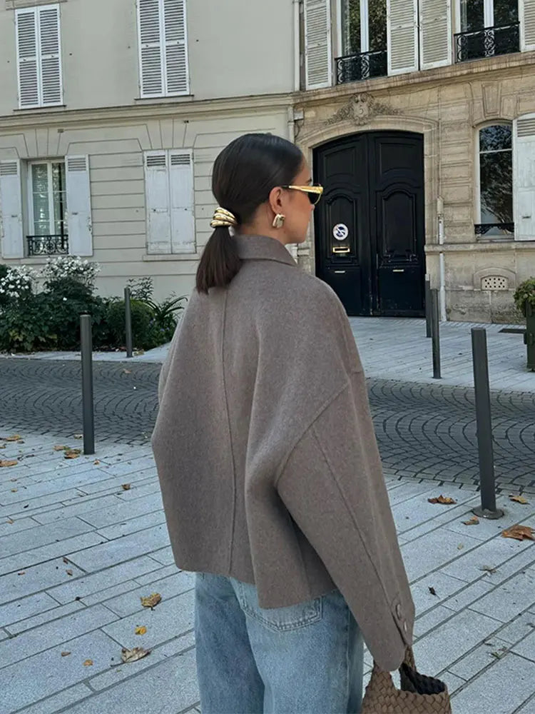 Wool coat back view showing classic fit